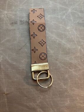 Brown Embossed Leather Key & Card Holder Strap with Gold Hardware